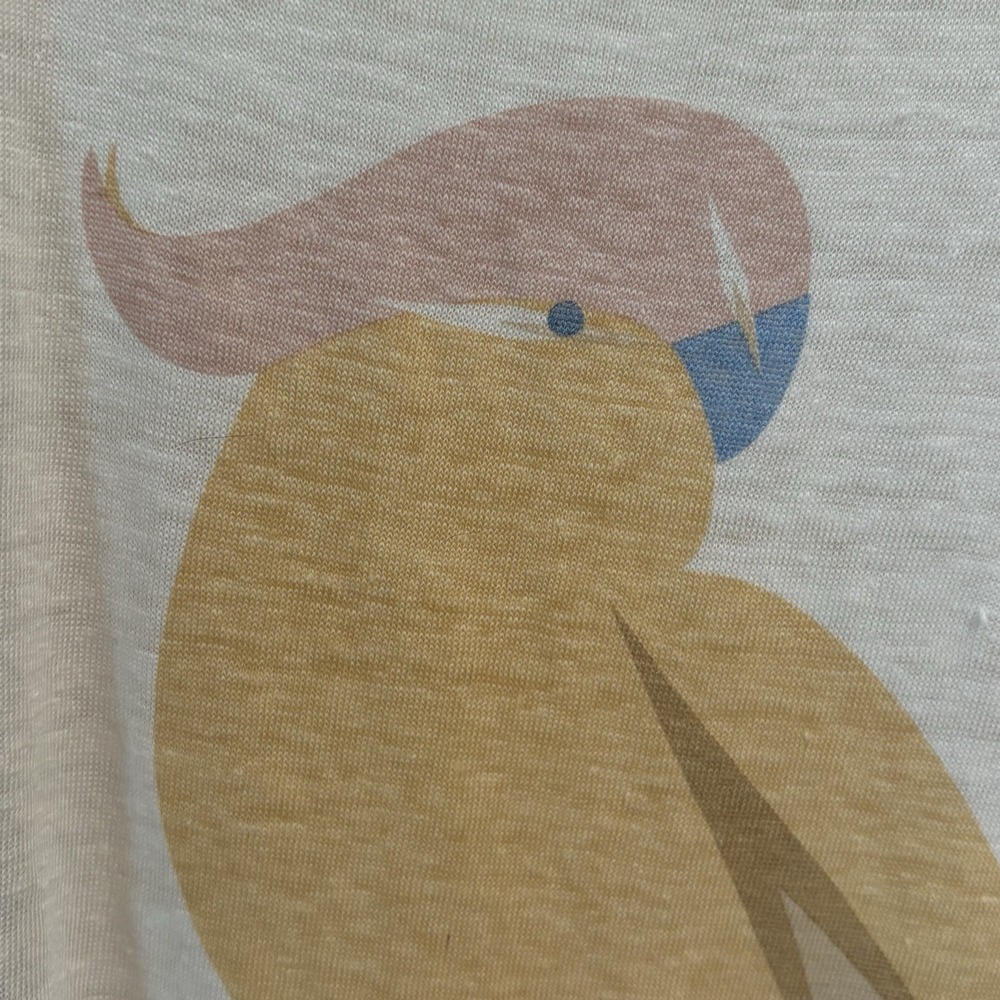 Marc by Marc Jacobs 100% Linen Tee Top Med Ivory  Pastel Parrot Print S/S Beachy - Picture 2 of 10